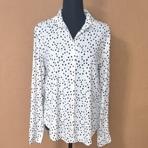 H&M Women's Polka Dot Button-Up Long Sleeve Blouse Size 8